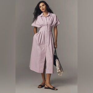The Tobie Shirt Dress by Exquise Size Large Lilac Ecru Stripe Combo